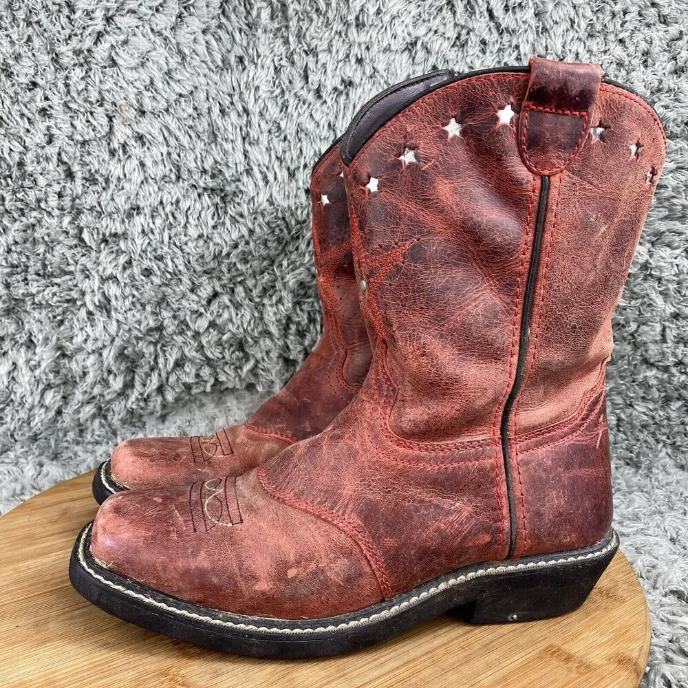 Smoky Mountain Leather Cowboy Boots Youth 2.5 D Square Toe 3477C